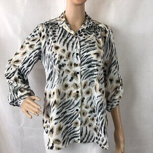 Vintage All Hours Button Front Blouse Size XS Multicolor Animal Print